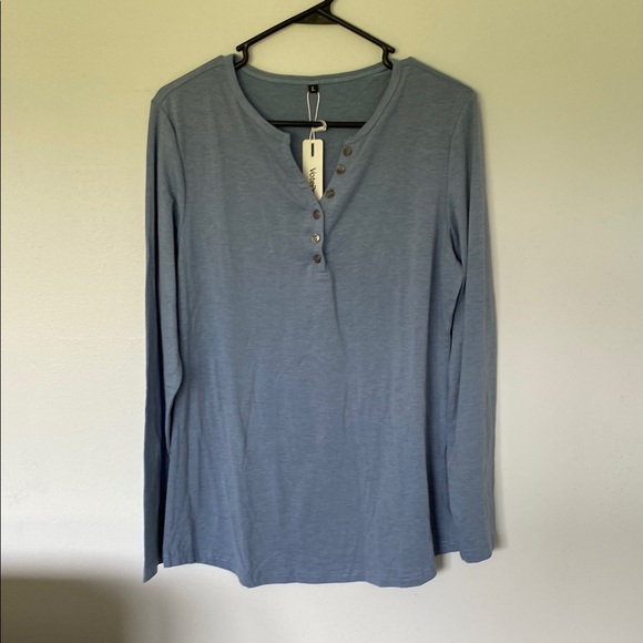 Tops - Light Blue Long Sleeve Henley Top